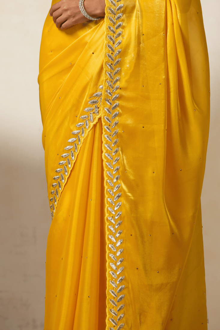 yellow Georgette Saree with Embroidered Work