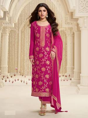 Pink embroidered viscose salwar suit 1