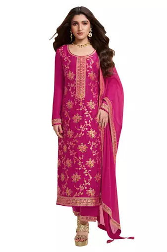 Pink embroidered viscose salwar suit