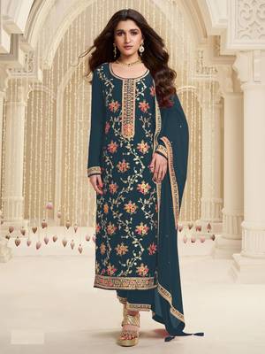 Dark grey embroidered viscose salwar suit 1