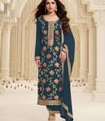 Dark grey embroidered viscose semi-salwar suit