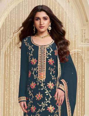 Dark grey embroidered viscose salwar suit 2