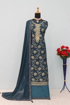 Dark grey embroidered viscose salwar suit 3