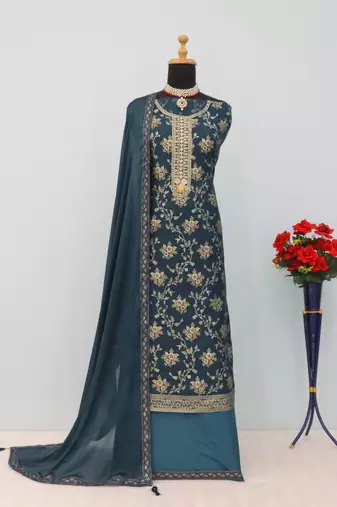 Dark grey embroidered viscose salwar suit