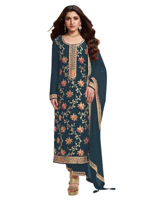 Dark grey embroidered viscose salwar suit 4