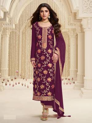 Wine embroidered viscose salwar suit 1