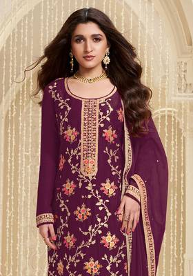 Wine embroidered viscose salwar suit 2