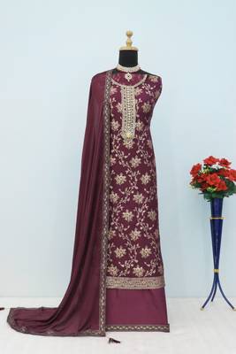 Wine embroidered viscose salwar suit 3