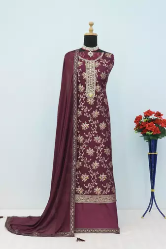 Wine embroidered viscose salwar suit