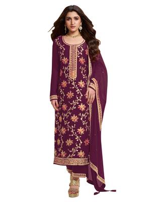 Wine embroidered viscose salwar suit 4