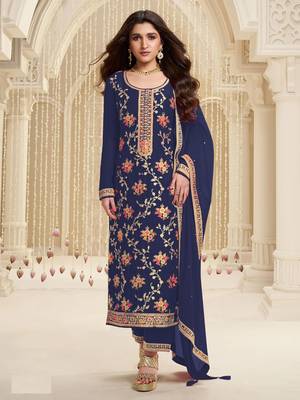 Blue embroidered viscose salwar suit 1