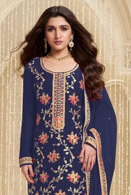 Blue embroidered viscose salwar suit 2