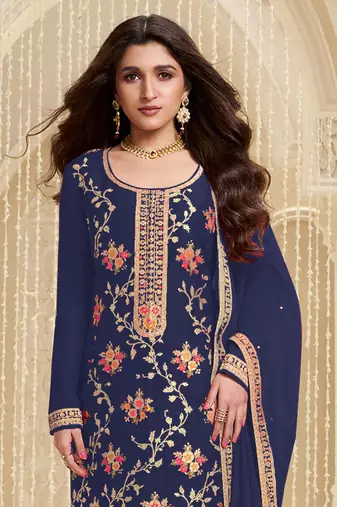 Blue embroidered viscose salwar suit