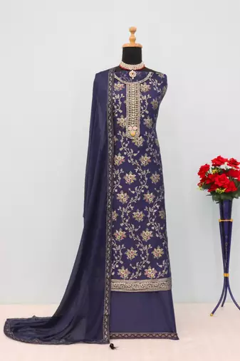 Blue embroidered viscose salwar suit