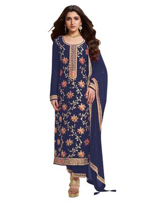 Blue embroidered viscose salwar suit 4