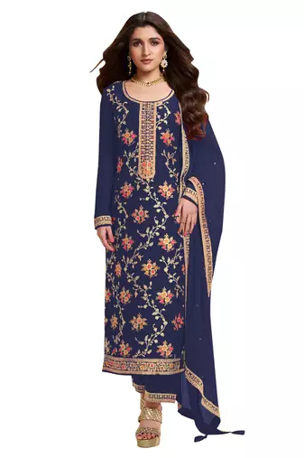 Blue embroidered viscose salwar suit
