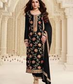 Black embroidered viscose semi-salwar suit