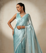 sea green Jimmy Choo Fabric Saree with Handwork