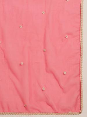 women pink silk blend solid embroidered anarkali kurta palazzos with dupatta 6