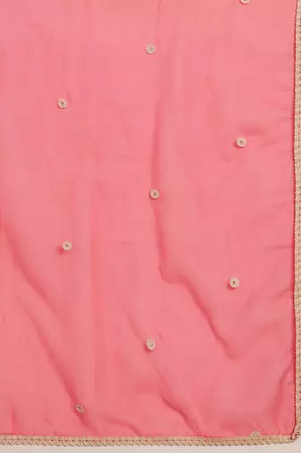 women pink silk blend solid embroidered anarkali kurta palazzos with dupatta
