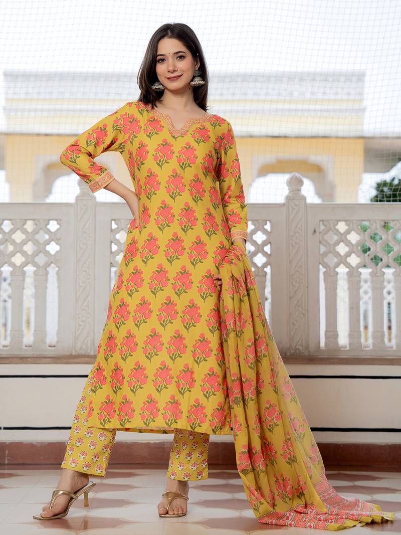 Green solid rayon blend printed fancy straight kurta trousers with dupatta
