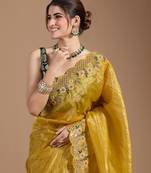 Pure Gold Crush Saree with Embroidery and 3mm Sequins work