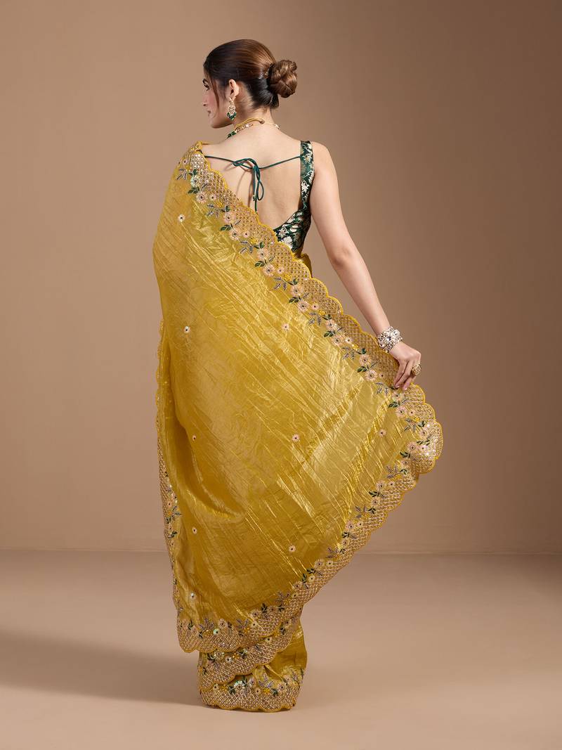 Pure Gold Crush Saree with Embroidery and 3mm Sequins work