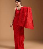 red Georgette Saree with Heavy Chikankari Work