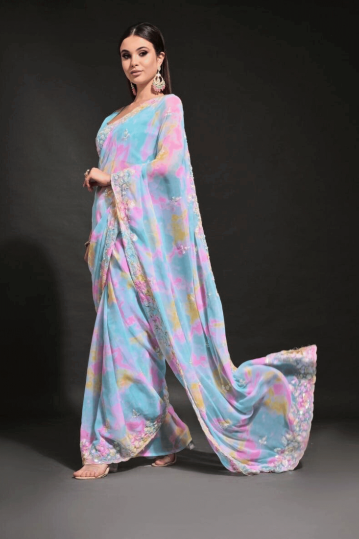 Multi color Georgette Saree with Prizam Print