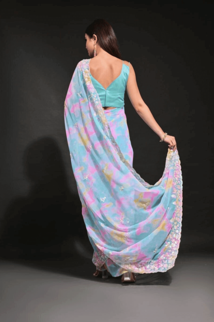 Multi color Georgette Saree with Prizam Print