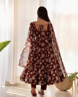 Georgette Multi Floral Print Fabric With Fully Flair Kurti, With Pant And Dupatta 2