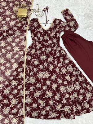 Georgette Multi Floral Print Fabric With Fully Flair Kurti, With Pant And Dupatta 6