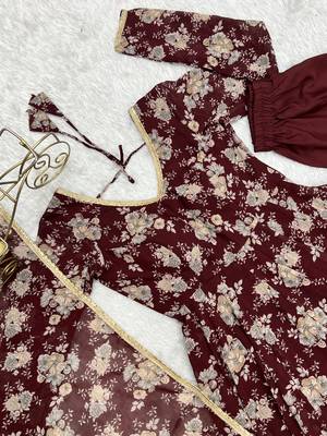 Georgette Multi Floral Print Fabric With Fully Flair Kurti, With Pant And Dupatta 7