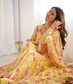 Fox Georgette Floral Print Fabric Fully Flair Anarkali Kurti, With Duppta And Pent