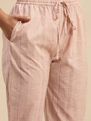 Light beige embroidered cotton round neck kurta sets 4