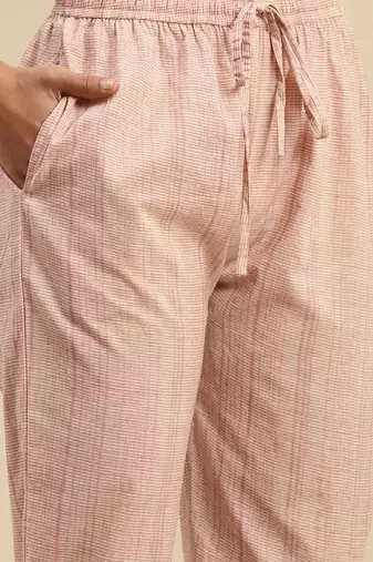 Light beige embroidered cotton round neck kurta sets