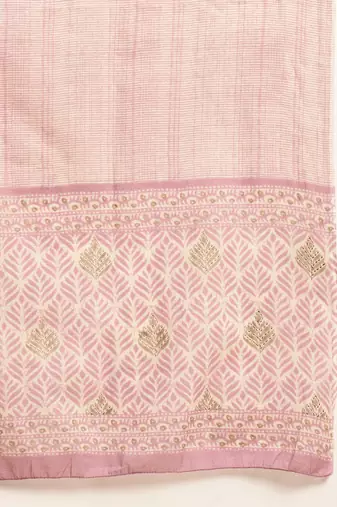 Light beige embroidered cotton round neck kurta sets