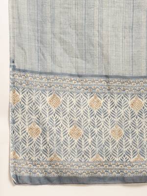 Grey embroidered cotton round neck kurta sets 5