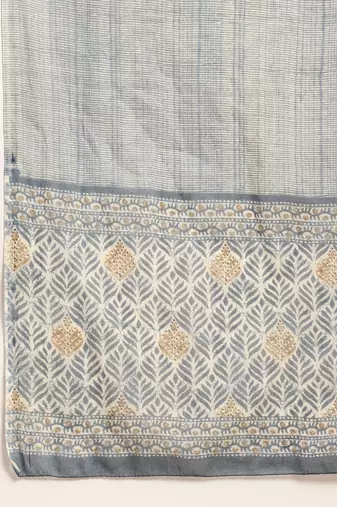 Grey embroidered cotton round neck kurta sets