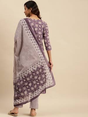 Light maroon printed cotton round neck kurta sets 2