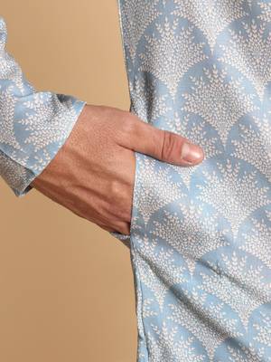 Lanes net ikat digital print knee length kurta mandarin collar mandarin collar grey small 4
