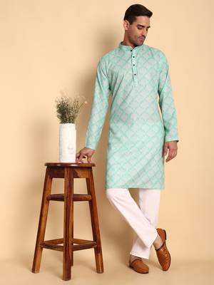 Palmette digital print knee length kurta mandarin collar mandarin collar blue small 2