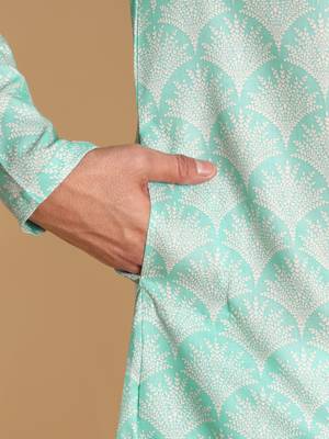 Palmette digital print knee length kurta mandarin collar mandarin collar blue small 4