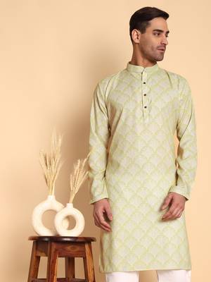 Palmette digital print knee length kurta mandarin collar mandarin collar green small 2