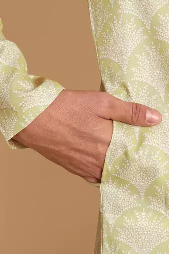 Palmette digital print knee length kurta mandarin collar mandarin collar green small