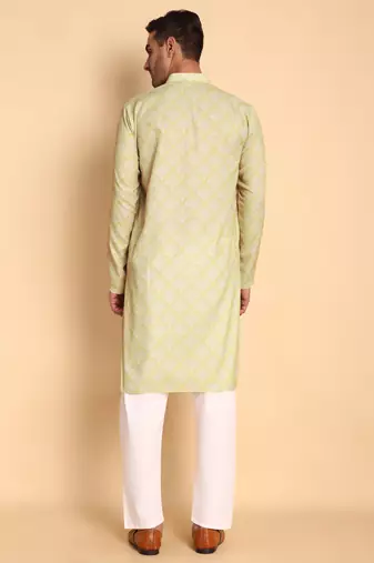 Palmette digital print knee length kurta mandarin collar mandarin collar green small