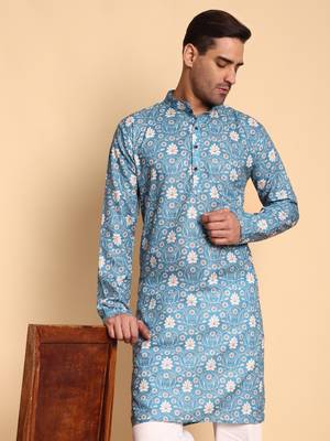 Palmette digital print knee length kurta mandarin collar mandarin collar pear small 1