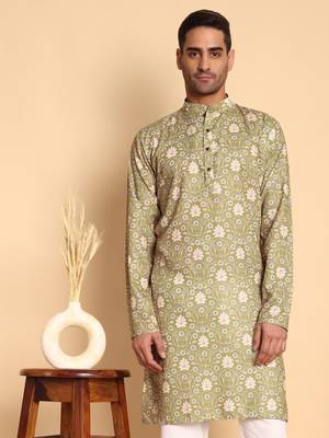 Vineheart digital print knee length kurta mandarin collar mandarin collar blue small 1