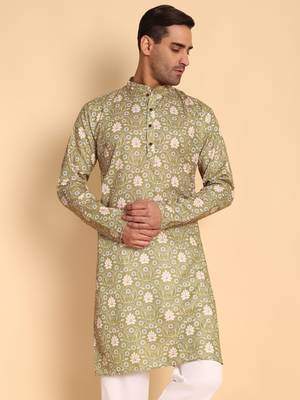 Vineheart digital print knee length kurta mandarin collar mandarin collar blue small 2