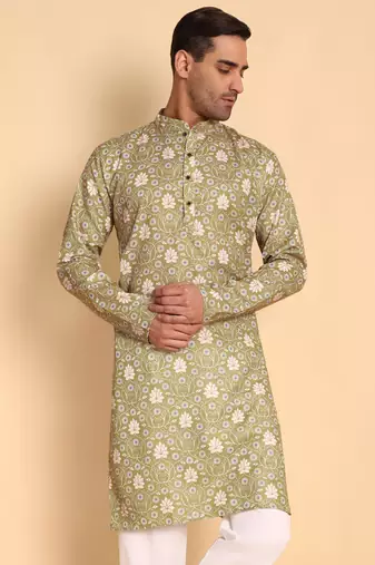 Vineheart digital print knee length kurta mandarin collar mandarin collar blue small
